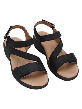 Easy Spirit Kimberly 2 Black Strappy Wedge Sandals Size 10M